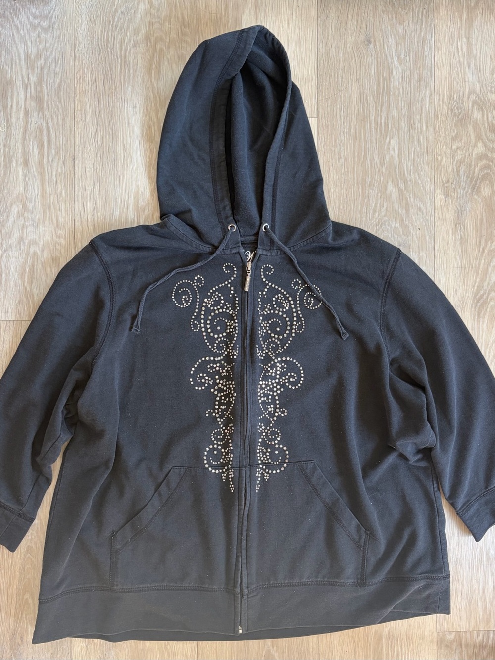 Y2K Onque Woman Rhinestone 3/4 Sleeve Zip Hoodie 1X
